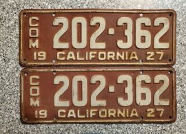 1927 California Commercial License Plates, DMV 