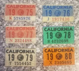 CA License Plate Validation Sticker, 1970 to 1980