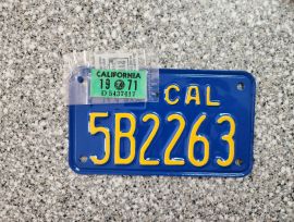 1971 California Motorcycle License Plate, DMV     