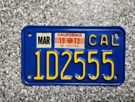 1972 California Motorcycle License Plate, DMV     