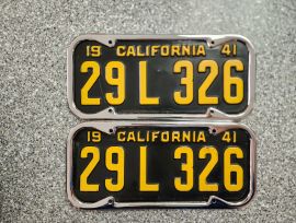 1941 California License Plates, DMV Clear 