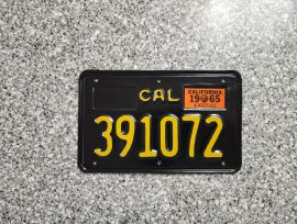 1965 California Motorcycle License Plate, DMV 