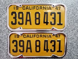 1947 California License Plates, DMV Clear 