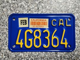 1974 California Motorcycle License Plate, DMV Clr