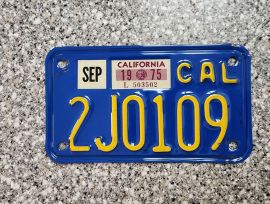 1975 California Motorcycle License Plate, DMV Clr