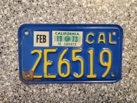 1973 California Motorcycle License Plate, DMV Clr