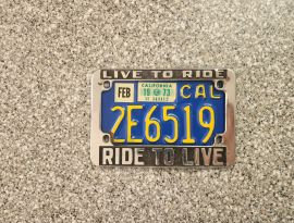 1973 California Motorcycle License Plate, DMV Clr