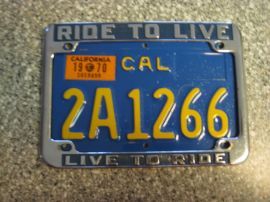 1970 California Motorcycle License Plate, DMV CLR