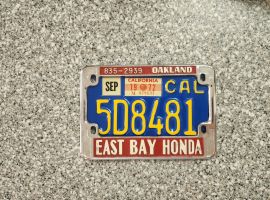 1972 California Motorcycle License Plate, DMV Clr