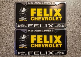 Felix Chevrolet License Plate Frames, Pair, Unused