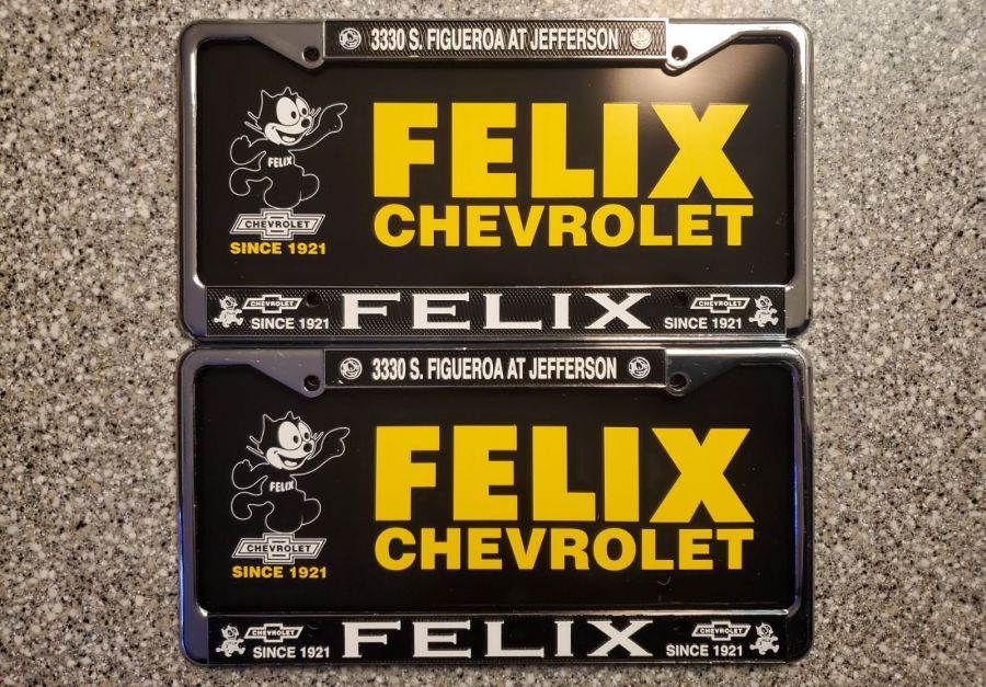 Felix Chevrolet License Plate Frames, Pair, Unused