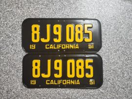 1951 California License Plates, DMV Clear 