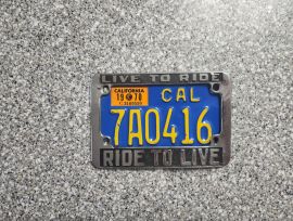 1970 California Motorcycle License Plate, DMV Clr