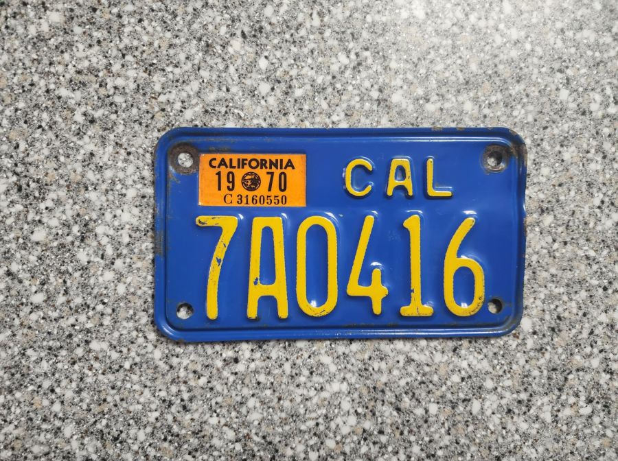 1970 California Motorcycle License Plate, DMV Clr