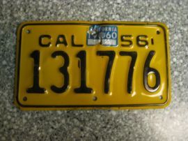 1956 California Motorcycle License Plate, DMV Clr 