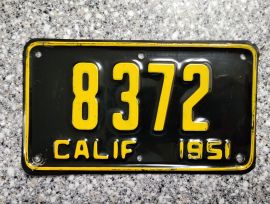 1951 California Motorcycle License Plate, DMV Clr
