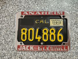 1969 California Motorcycle License Plate, DMV Clr