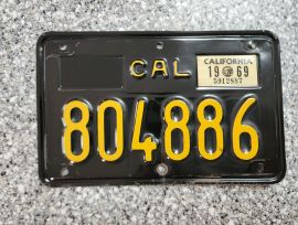 1969 California Motorcycle License Plate, DMV Clr
