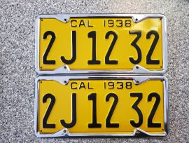 1938 California License Plates, Pro-Restored, DMV 