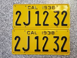 1938 California License Plates, Pro-Restored, DMV 