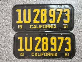 1951 California License Plates, DMV Clear 