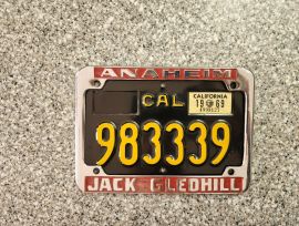 1969 Caloifornia Motorcycle License Plate, DMV Clr
