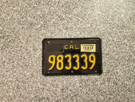 1969 Caloifornia Motorcycle License Plate, DMV Clr