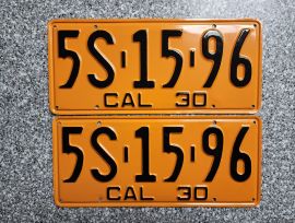 1930 California License Plates, Pro-Restored, DMV 