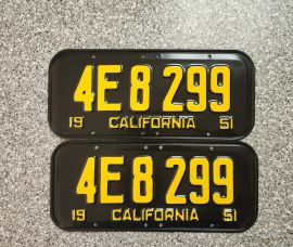 1951 California License Plates, Pro-Restored, DMV 