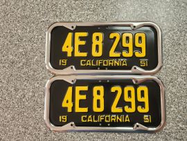 1951 California License Plates, Pro-Restored, DMV 1951 California License Plates, Pro-Restored, DMV