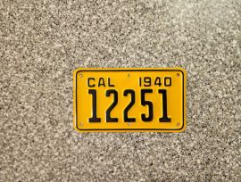 1940 California Motorcycle License Plate, DMV     