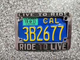 1971 California Motorcycle License Plate, DMV CLR 
