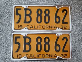1932 California License Plates, Pro-Restored, DMV 