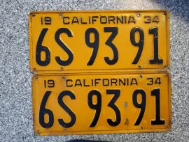 1934 California License Plates, DMV Clear 
