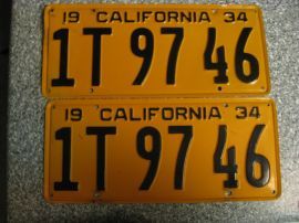 1934 California License Plates, DMV Clear 