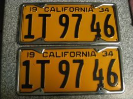 1934 California License Plates, DMV Clear 1934 California License Plates, DMV Clear